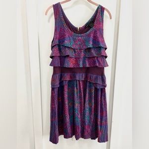 Marc By Marc Jacobs Size M Ruffled Layered Dress Designer Purple Zipper Back mod